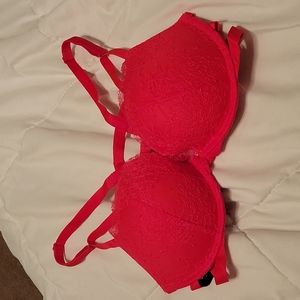 Front closure red push up bra